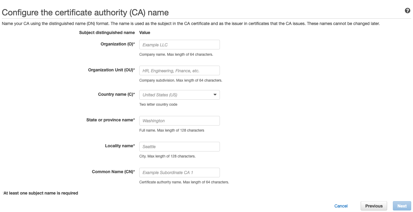 Configure the CA name