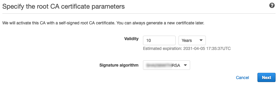 Specify the CA parameters