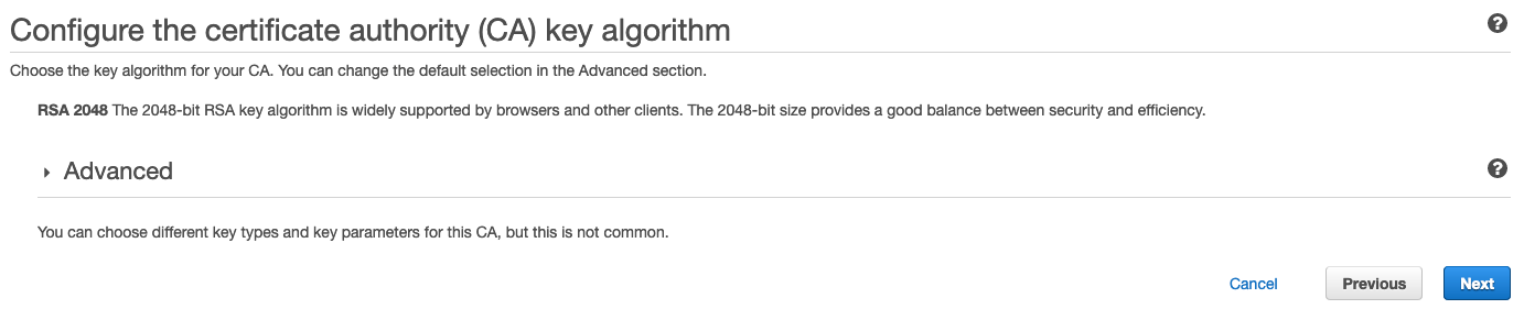 Configure the CA key algorithm