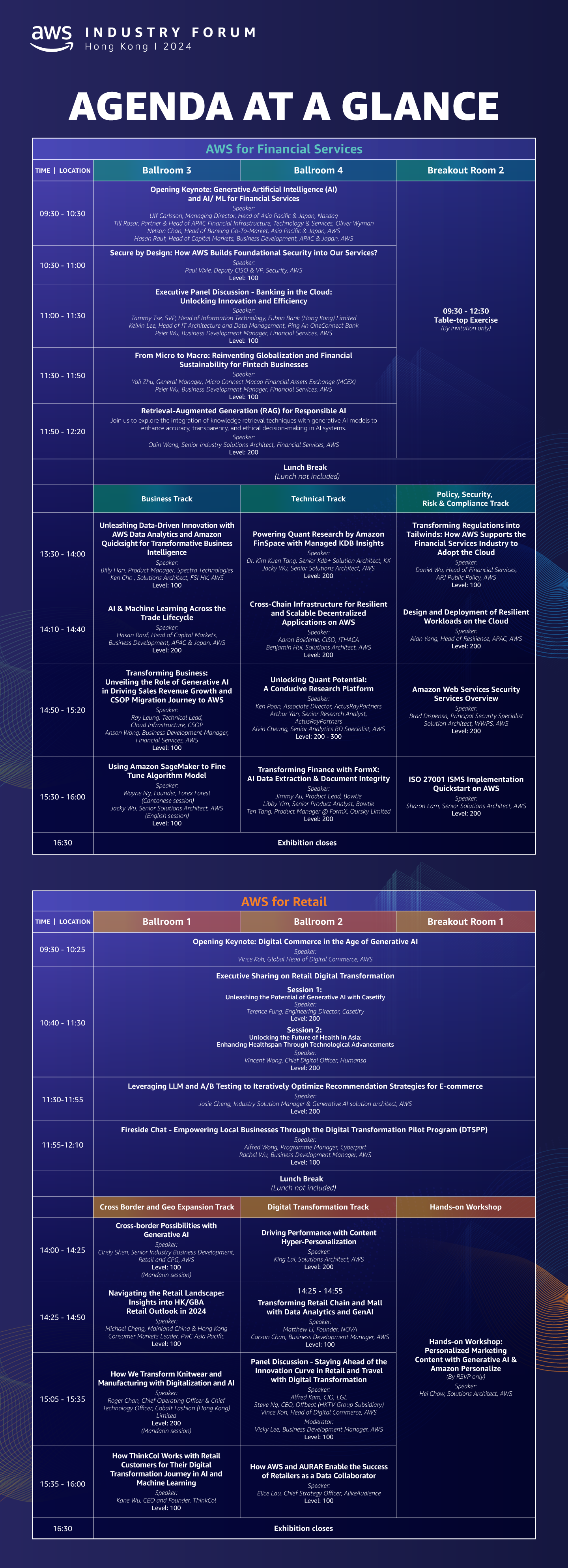 AWS industry forum Hong Kong Agenda at a Glance