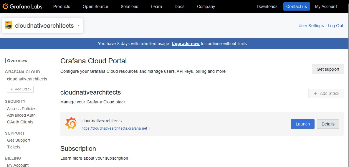 Grafana Cloud Portal