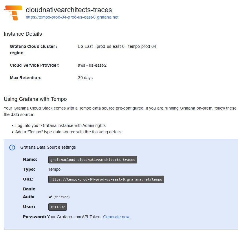 Grafana: cloudnativearchitects-traces