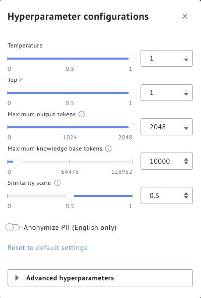 Hyperparameter configurations in Datasaur LLM Labs