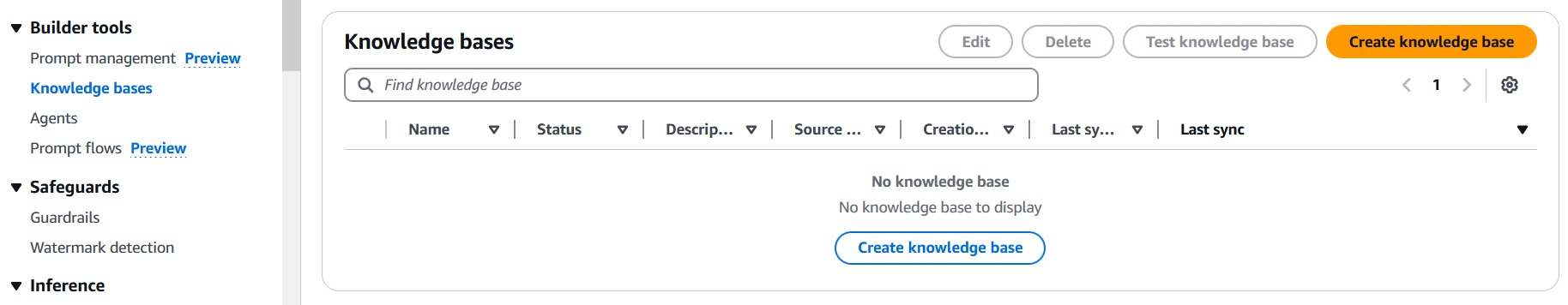 Amazon Bedrock builder tools knowledge bases Create