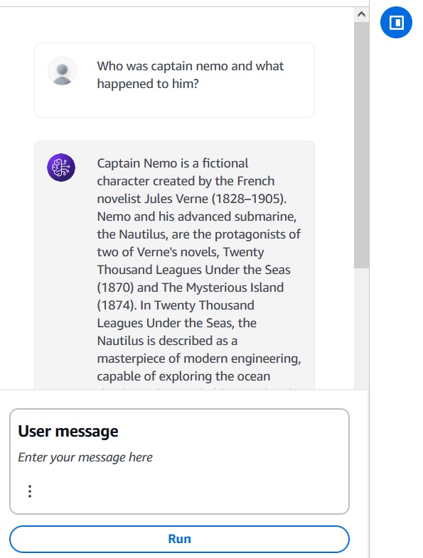 Redis Cloud message chat Captain Nemo response Amazon Bedrock