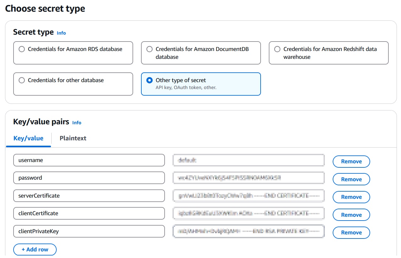 Amazon Secrets Manager key/value pairs
