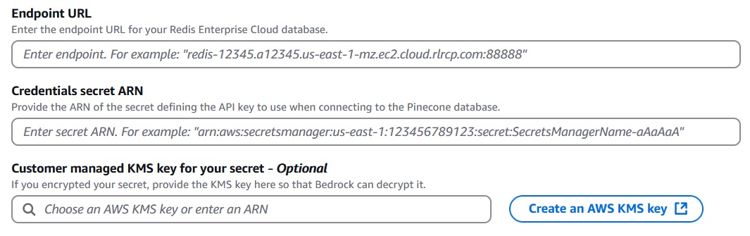 Redis Cloud configure Endpoint URL Credentials ART Customer managed KMS