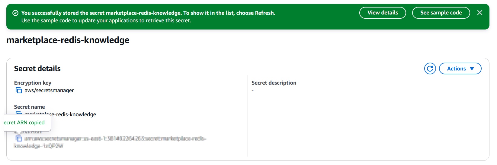 Amazon Bedrock Knowledge Bases marketplace Redis knowledged ARN