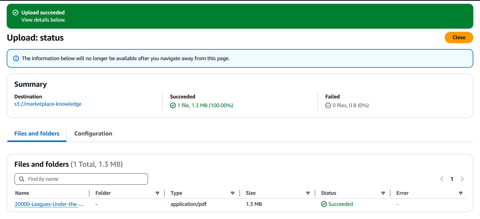Marketplace knowledge bucket upload