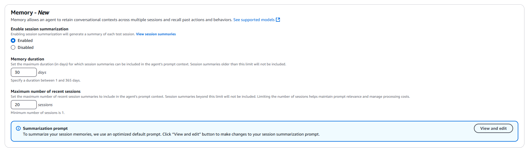 Configuration parameters - Amazon Bedrock Agent