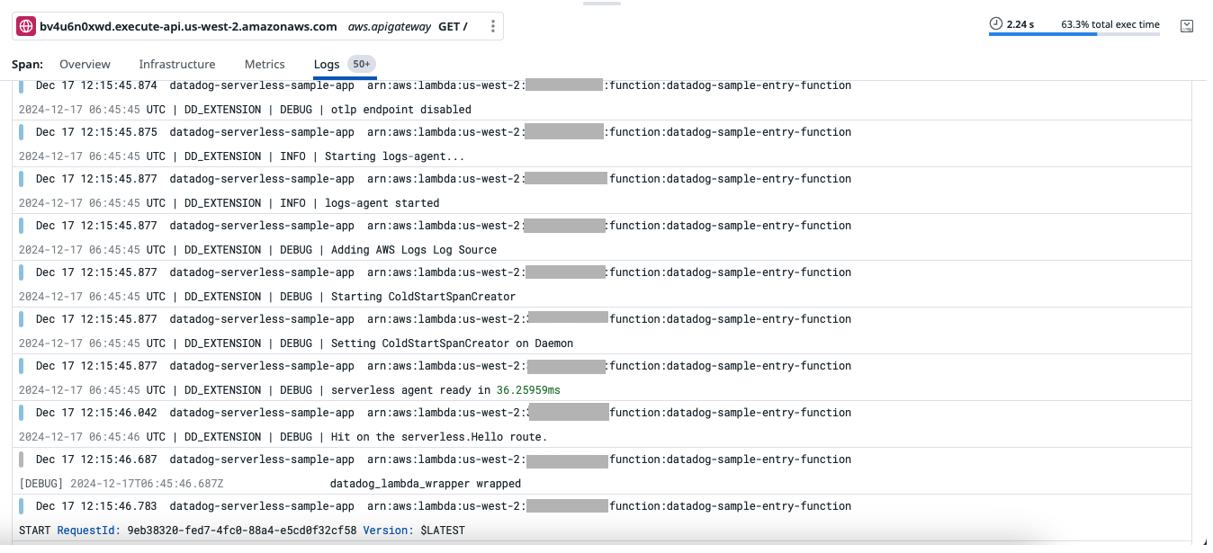 Logs overview for the entire trace