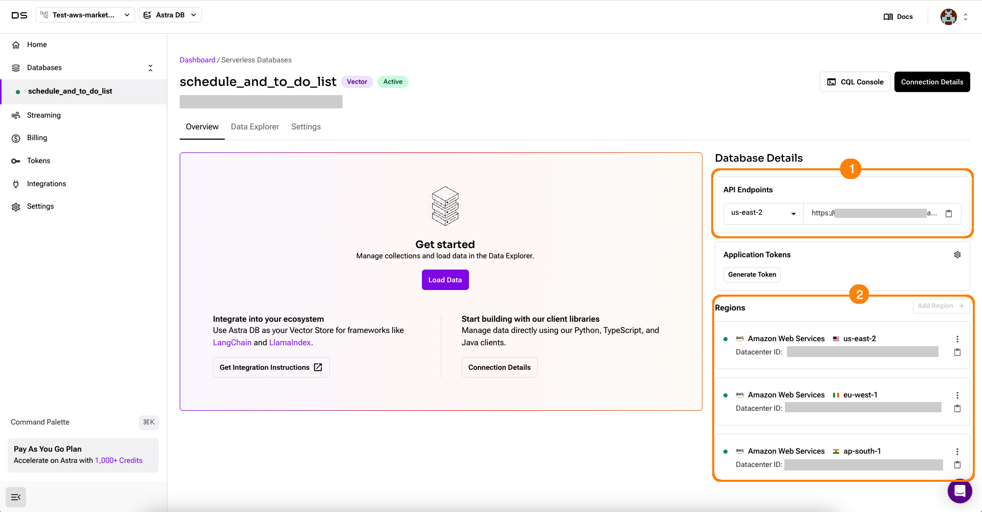 Example database with three regions