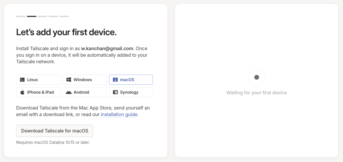 Tailscale add device start