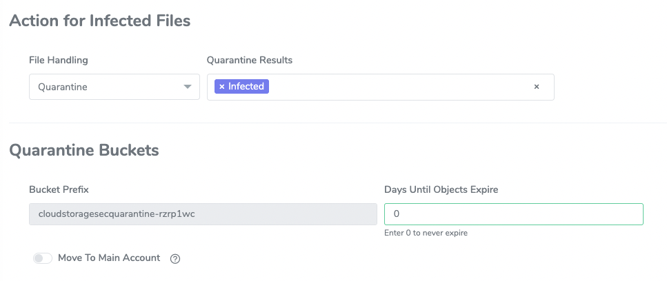 Amazon S3 Action for Infect Files Quarantine