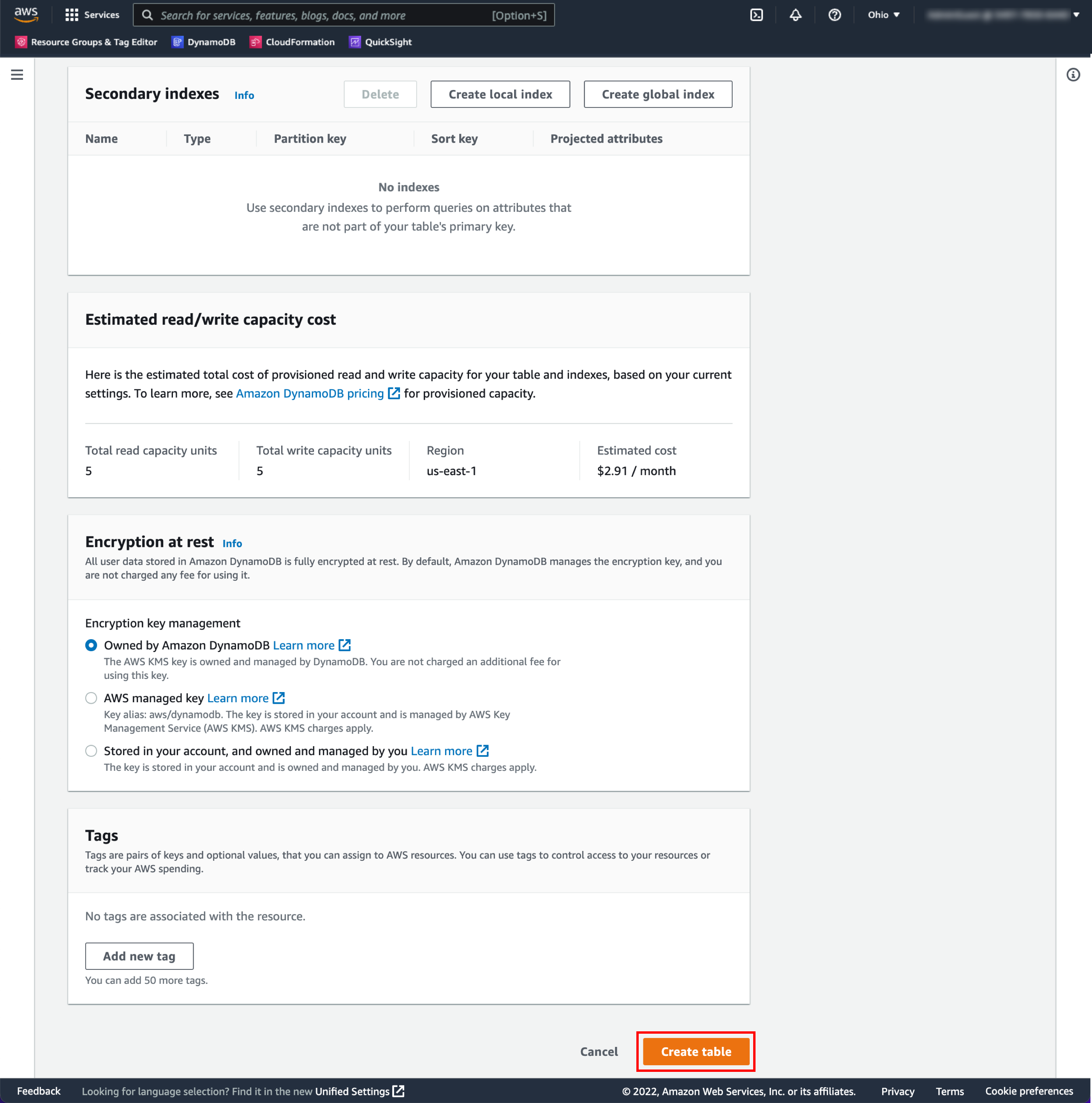 In the Auto Scaling section, notice that DynamoDB will create the DynamoDBAutoscaleRole role for you