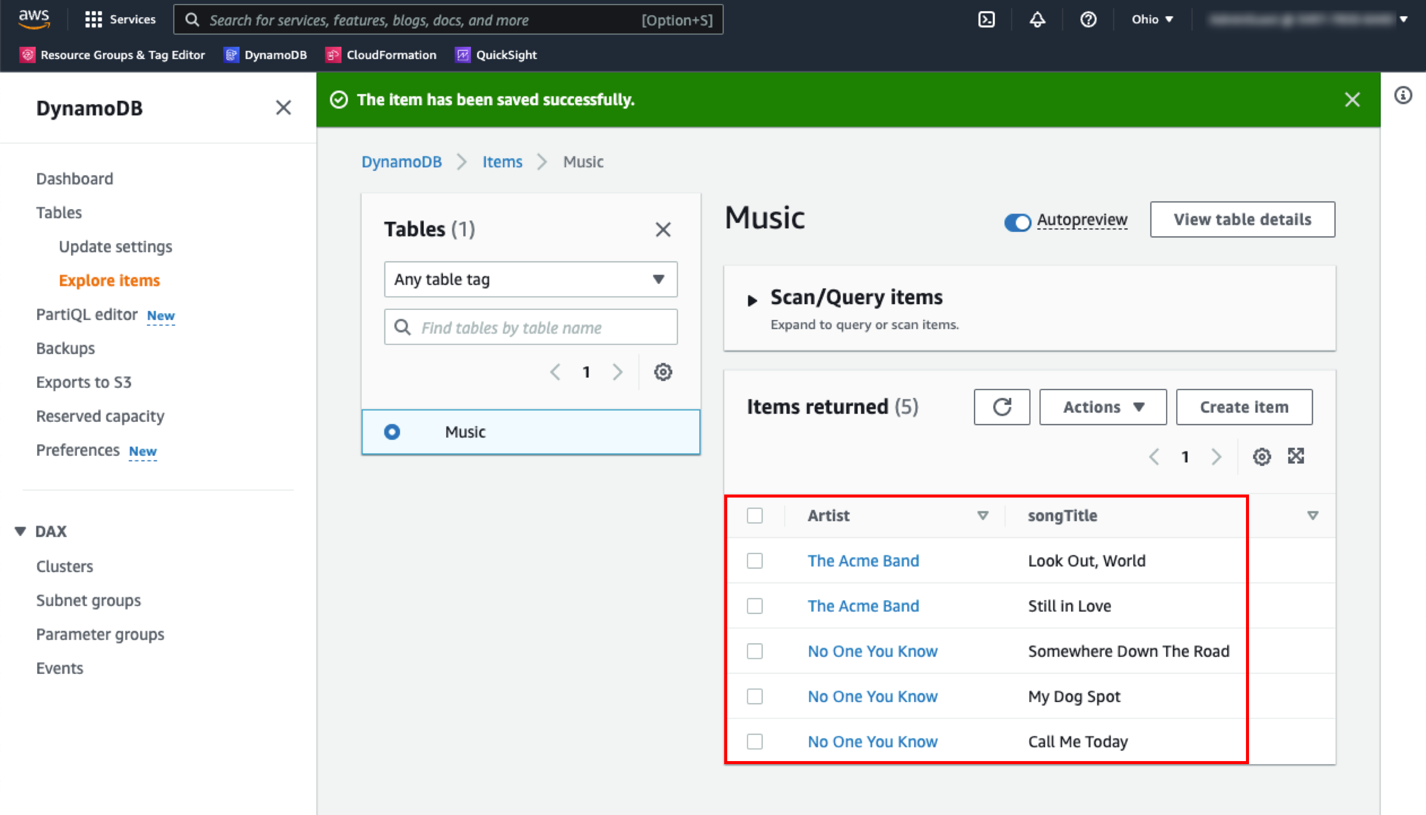 Add a few more items to your Music table