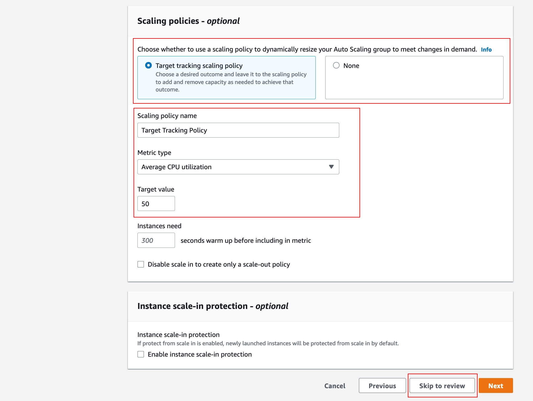 Target tracking scaling policy