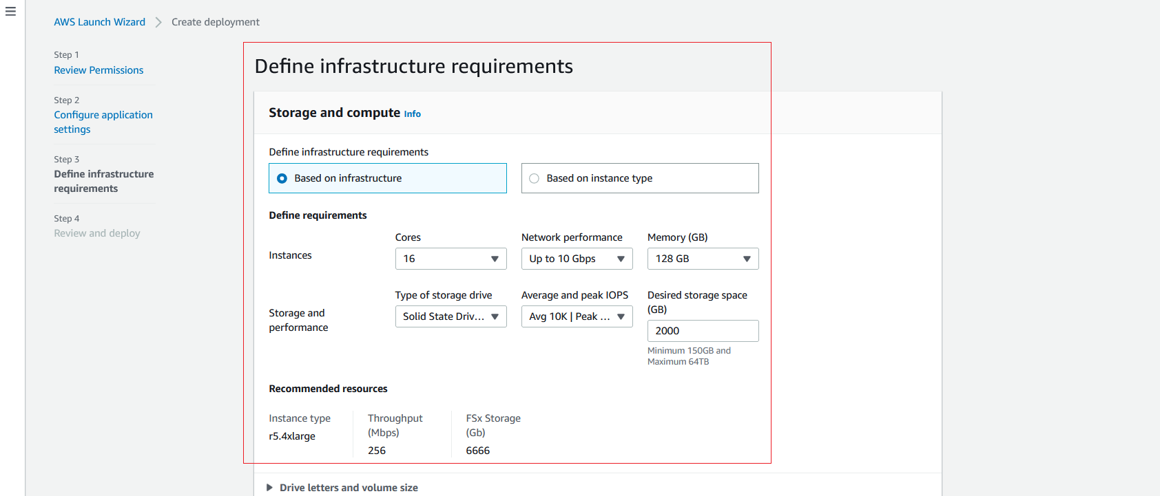 AWS Launch Wizard configure Infrastructure settings