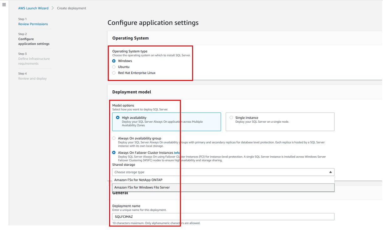 AWS Launch Wizard configure application settings