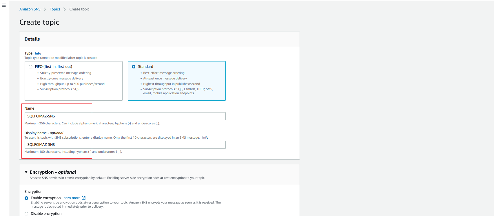 AWS Launch Wizard - Create an SNS topic configuration