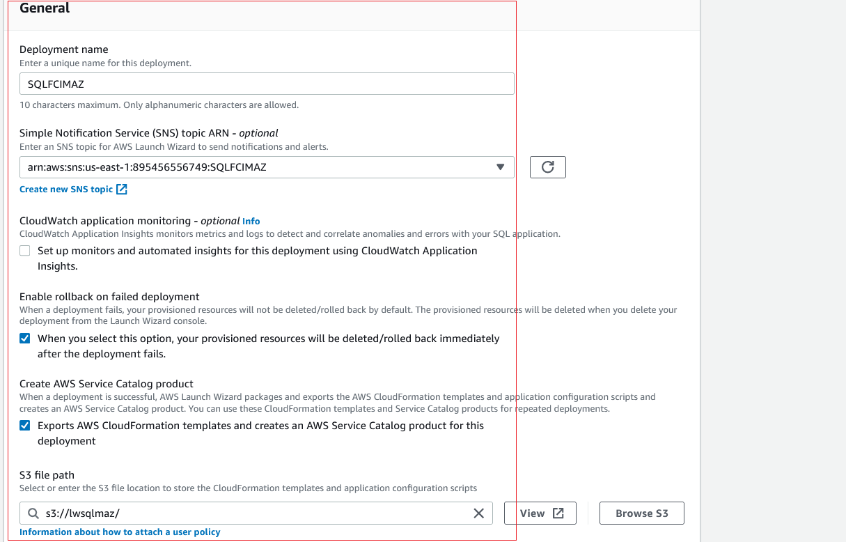 AWS Launch Wizard configure general application settings