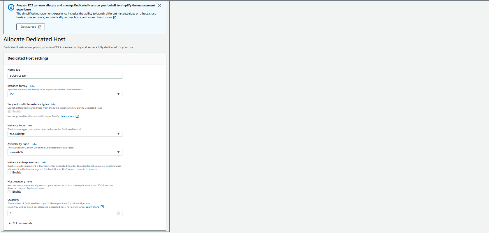 AWS Launch Wizard configure dedicated host settings