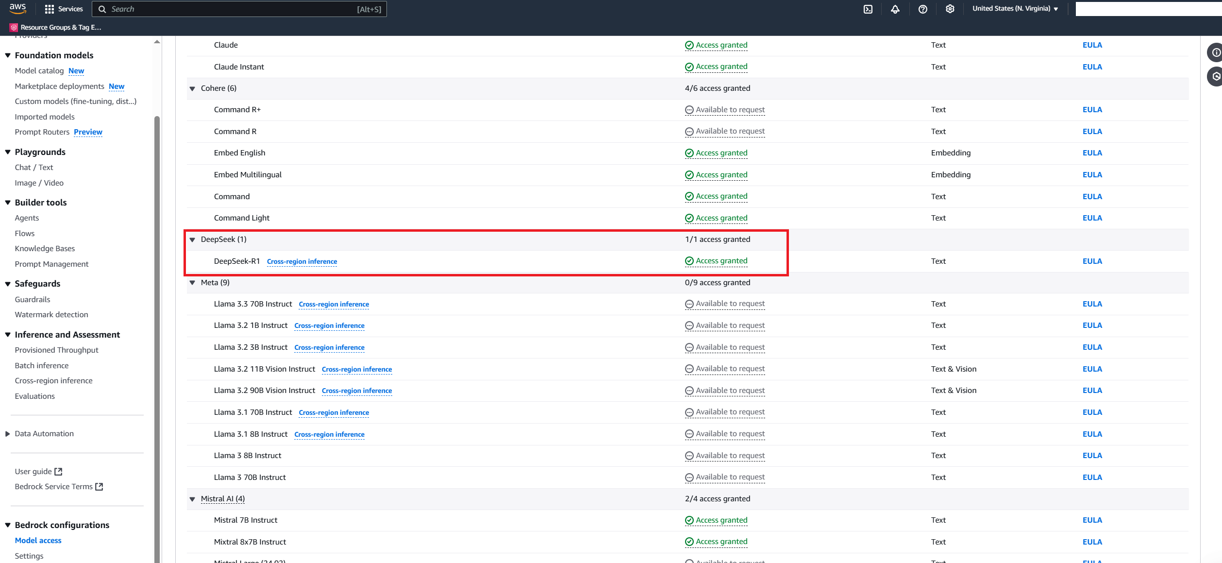 AWS Bedrock Foundation Models Access Granted