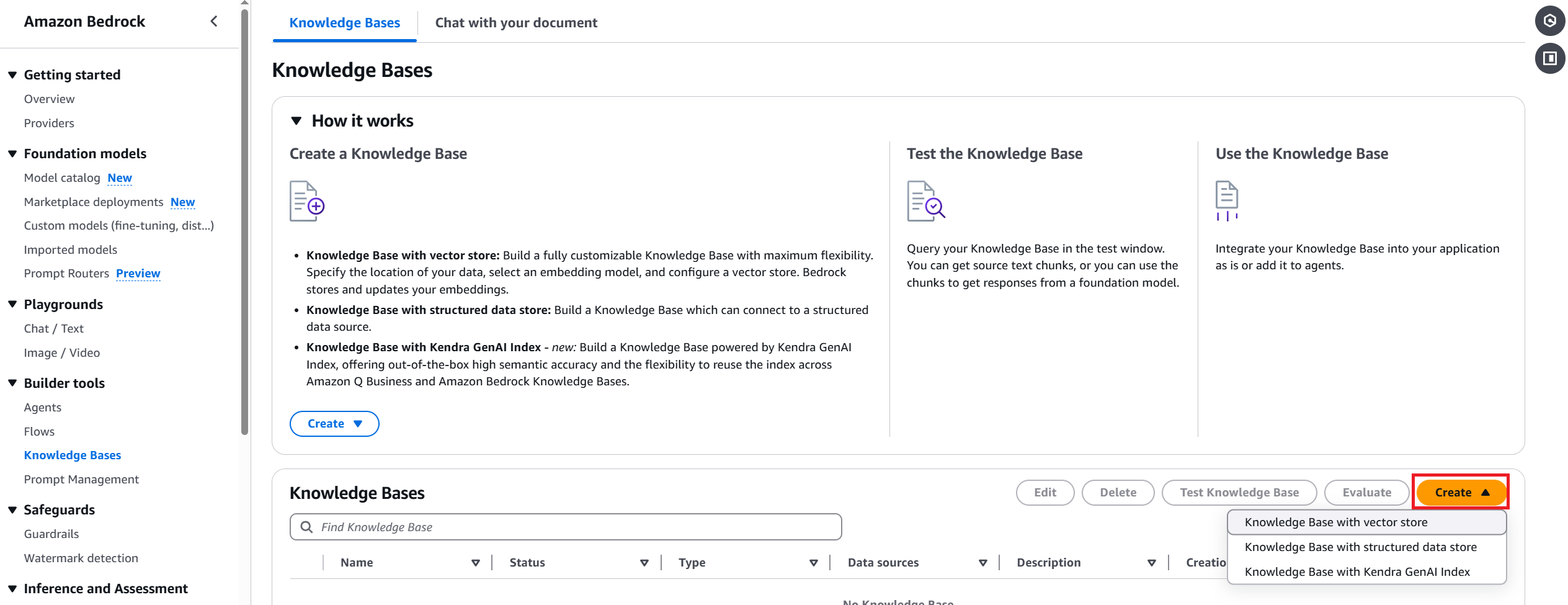 Amazon Bedrock Knowledge Base Creation Interface