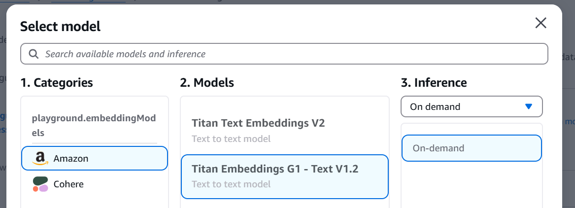 AWS Bedrock Select Model Titan Embeddings