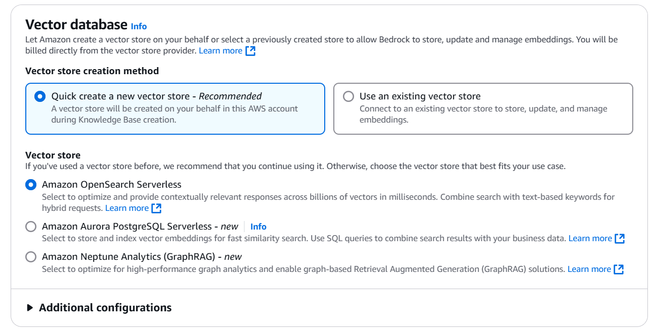 AWS Bedrock Vector Database Creation Options