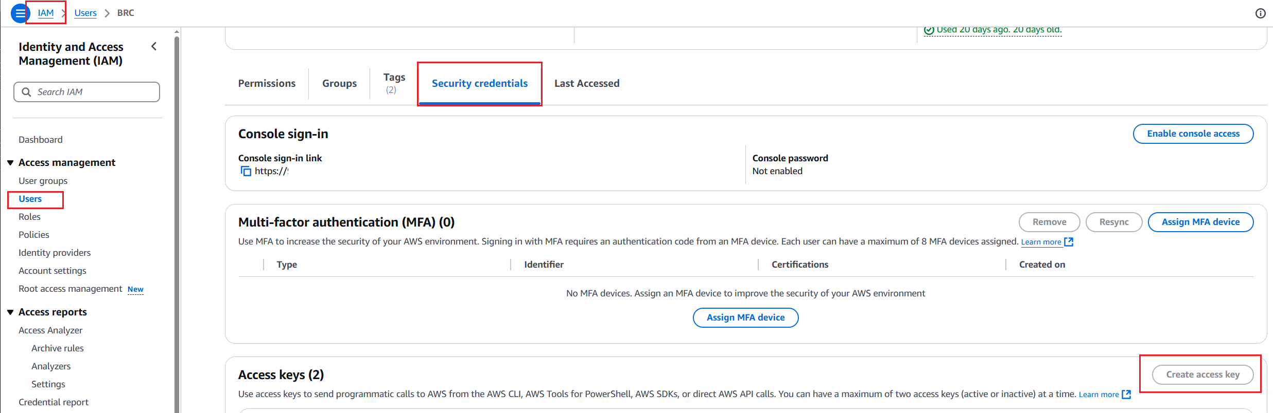 AWS IAM User Security Credentials