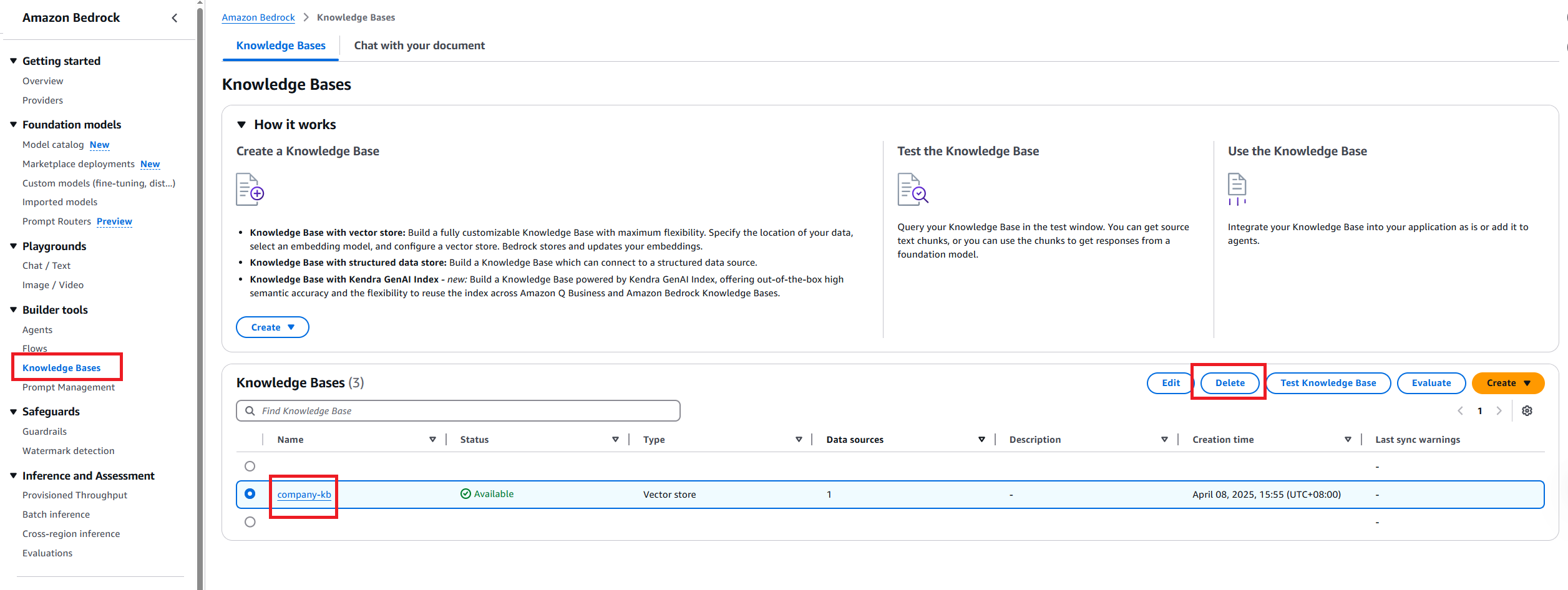 Amazon Bedrock Knowledge Base Management Interface