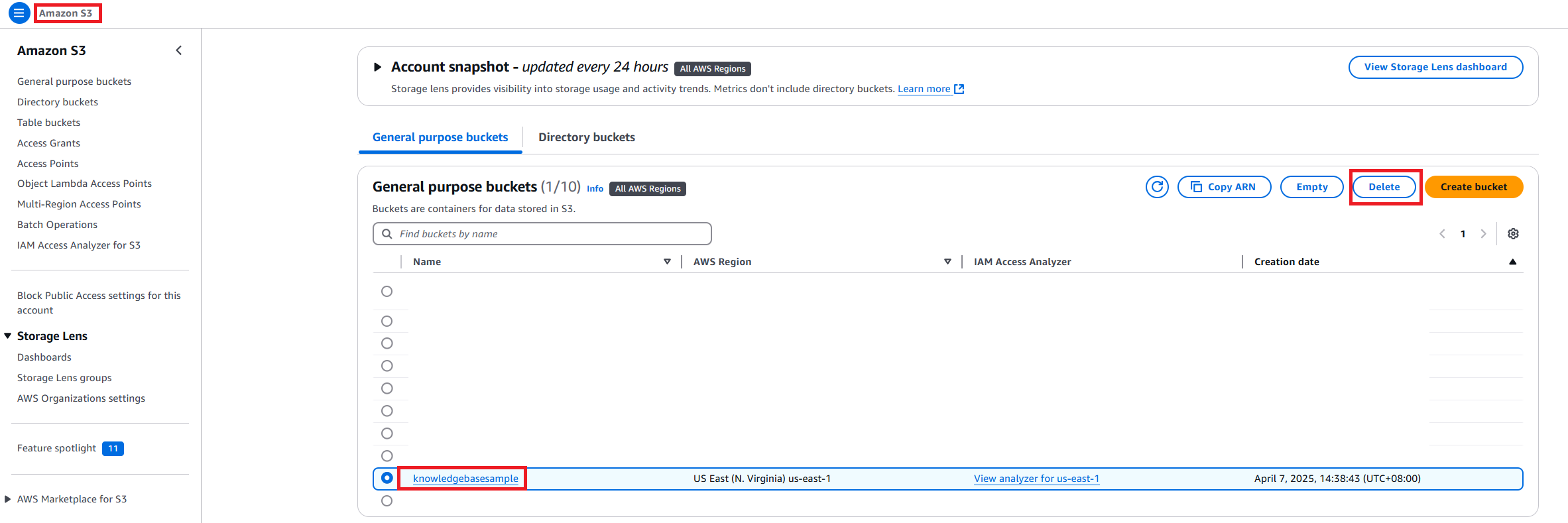 AWS S3 Console General Purpose Buckets Delete