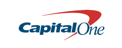 Capital One logo with blue text and a red swoosh above.