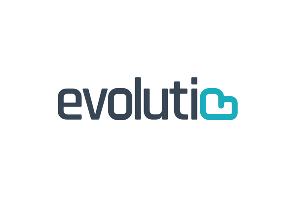 Logo for 'Evolutio' featuring the word 'evolutio' in modern sans-serif font, with the letter 'o' stylized as a blue cloud outline on a white background.