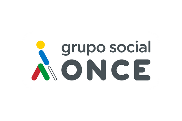 Logo of Grupo Social ONCE featuring a colorful abstract human figure and the text 'grupo social ONCE'.