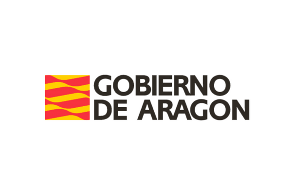 Logo of the Gobierno de Aragón, featuring a stylized flag with red and yellow wavy stripes and bold black text 'GOBIERNO DE ARAGON'.