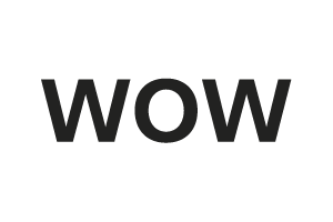 Logo with the word 'WOW' in bold black capital letters on a white background.