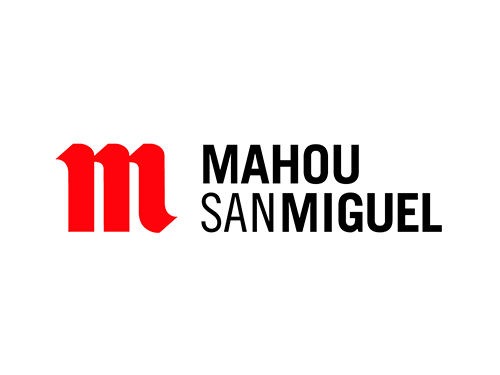 Logo of Mahou San Miguel featuring a bold red 'M' and the company name in black text on a white background.