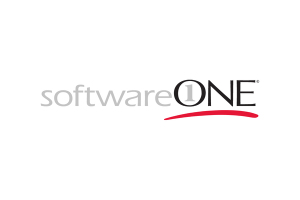 SoftwareONE logo with gray and black text and a red underline, displayed on a white background.