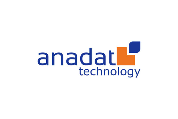 Logo of Anadat Technology featuring the company name in blue text with an orange and blue geometric design on a white background.
