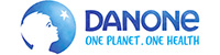 "Danone logo with a silhouette of a child facing a star inside a blue circle, accompanied by the slogan 'One Planet. One Health.'"