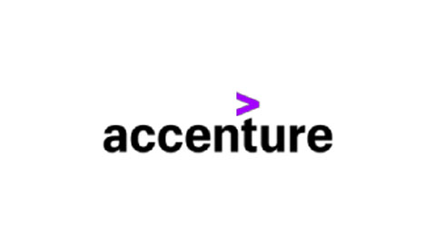 Accenture logo with black text and a purple greater-than symbol above the letter 't'.