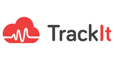 "TrackIt logo with a red cloud and waveform design next to the text 'TrackIt' in black and red."