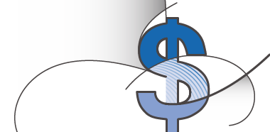 An abstract graphic featuring a blue dollar sign with curved and shaded elements, representing pricing or financial themes.