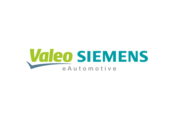 Logo for Valeo Siemens eAutomotive, featuring the company name in green and blue text on a white background.