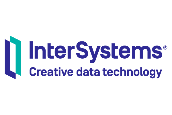 InterSystems logo featuring blue text with a teal geometric icon on the left, displayed on a white background.