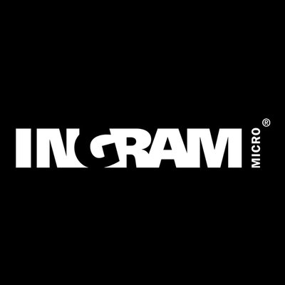 "Ingram Micro logo with bold white text on a black background."