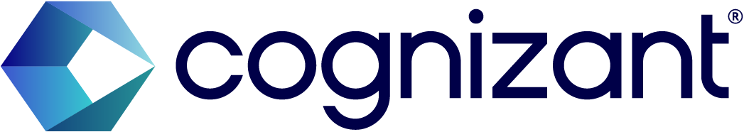 Cognizant logo in a horizontal layout, featuring the company name and geometric icon in shades of blue.