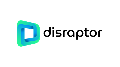 Logo for Disraptor featuring a modern gradient design in blue and green tones.